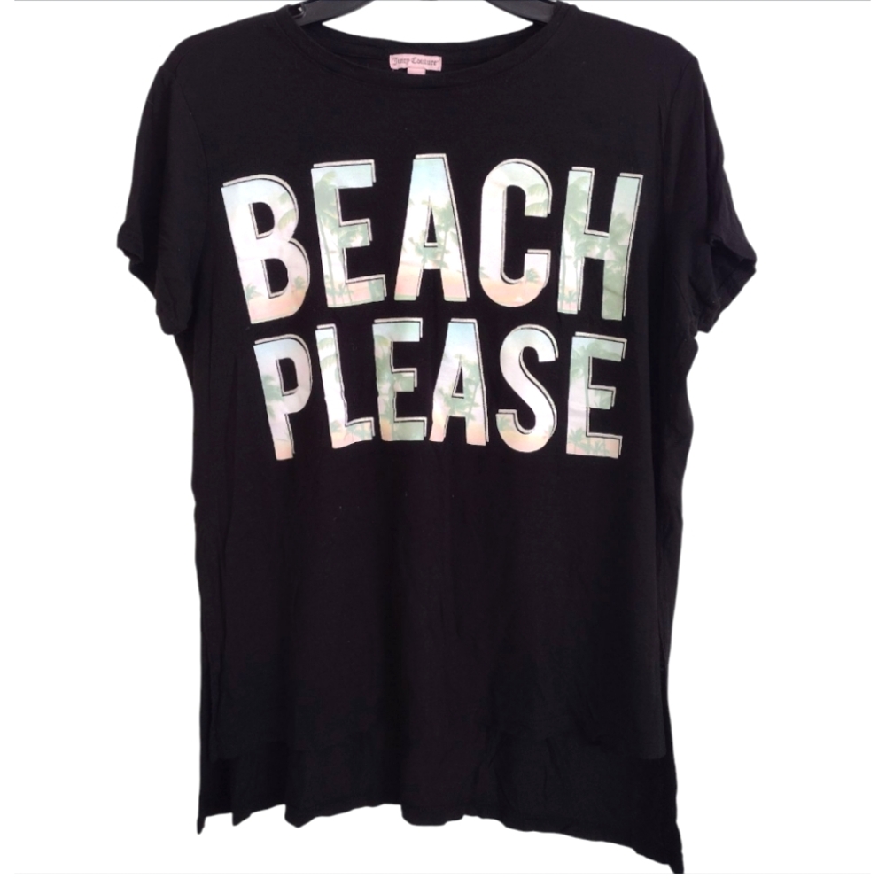 Juicy Couture Y2K Beach Tropical 100% Rayon Black Tshirt Size Large